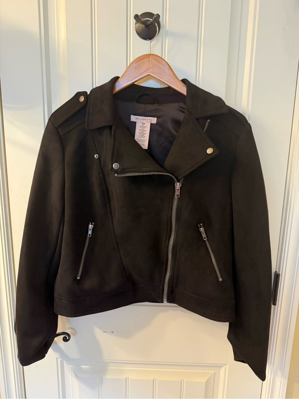 Philosophy Black Faux Suede Moto Jacket Stretch Zip Front Size M